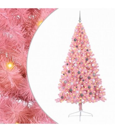 vidaXL Artificial Pre-lit Christmas Tree with 300 LEDs Pink 240 cm PVC