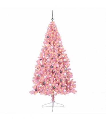 vidaXL Artificial Pre-lit Christmas Tree with 300 LEDs Pink 240 cm PVC