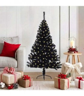vidaXL Artificial Pre-lit Christmas Tree Black 120 cm PVC