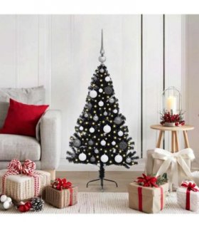 vidaXL Artificial Pre-lit Christmas Tree Black 120 cm PVC