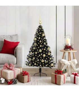vidaXL Artificial Pre-lit Christmas Tree Black 120 cm PVC