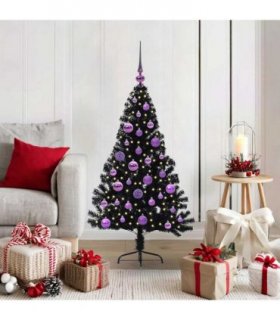 vidaXL Artificial Pre-lit Christmas Tree Black 120 cm PVC