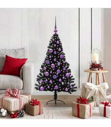 vidaXL Artificial Pre-lit Christmas Tree Black 120 cm PVC