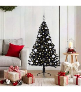 vidaXL Artificial Pre-lit Christmas Tree Black 150 cm PVC