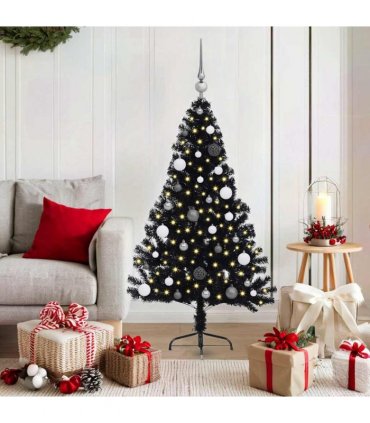 vidaXL Artificial Pre-lit Christmas Tree Black 150 cm PVC
