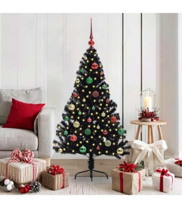 vidaXL Artificial Pre-lit Christmas Tree Black 150 cm PVC