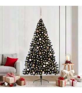 vidaXL Artificial Pre-lit Christmas Tree Black 210 cm PVC