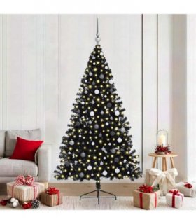 vidaXL Artificial Pre-lit Christmas Tree Black 210 cm PVC