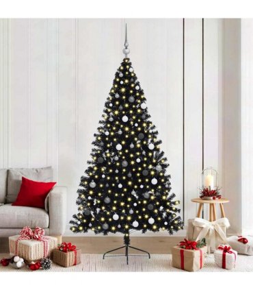 vidaXL Artificial Pre-lit Christmas Tree Black 210 cm PVC