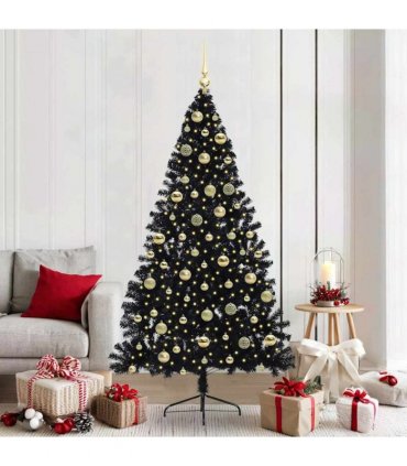 vidaXL Artificial Pre-lit Christmas Tree Black 210 cm PVC