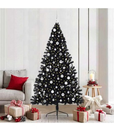 vidaXL Artificial Pre-lit Christmas Tree Black 210 cm PVC
