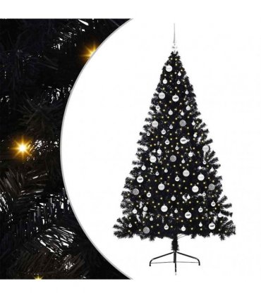 vidaXL Artificial Pre-lit Christmas Tree Black 210 cm PVC