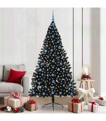 vidaXL Artificial Pre-lit Christmas Tree Black 210 cm PVC