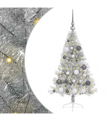 vidaXL Artificial Pre-lit Christmas Tree Silver 120 cm PET