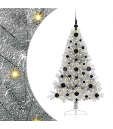 vidaXL Artificial Pre-lit Christmas Tree Silver 120 cm PET