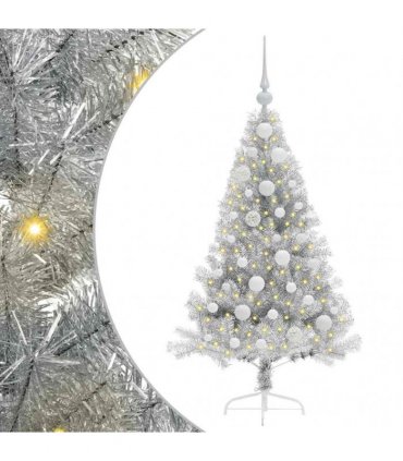 vidaXL Artificial Pre-lit Christmas Tree Silver 120 cm PET