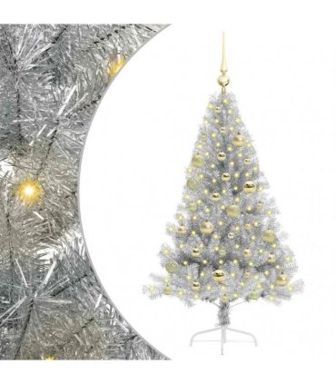 vidaXL Artificial Pre-lit Christmas Tree Silver 120 cm PET