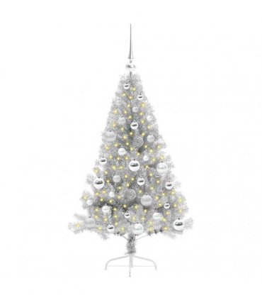 vidaXL Artificial Pre-lit Christmas Tree Silver 120 cm PET