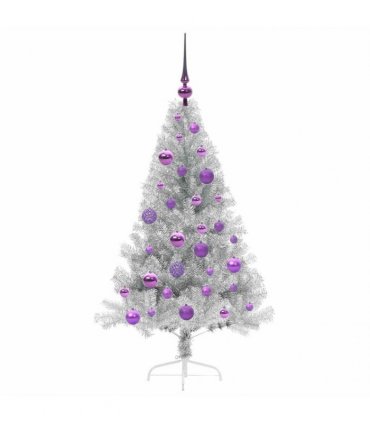 vidaXL Artificial Pre-lit Christmas Tree Silver 120 cm PET
