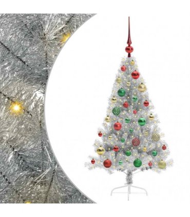 vidaXL Artificial Pre-lit Christmas Tree Silver 120 cm PET