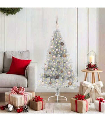 vidaXL Artificial Pre-lit Christmas Tree Silver 150 cm PET