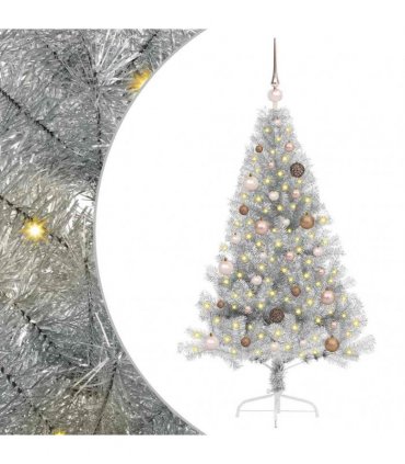 vidaXL Artificial Pre-lit Christmas Tree Silver 150 cm PET