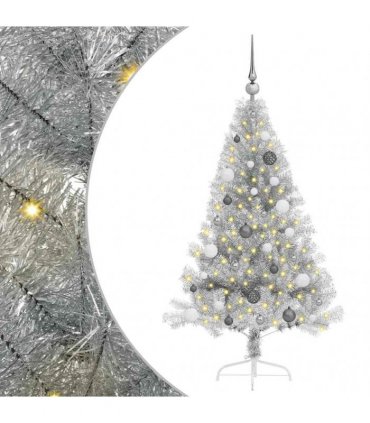 vidaXL Artificial Pre-lit Christmas Tree Silver 150 cm PET