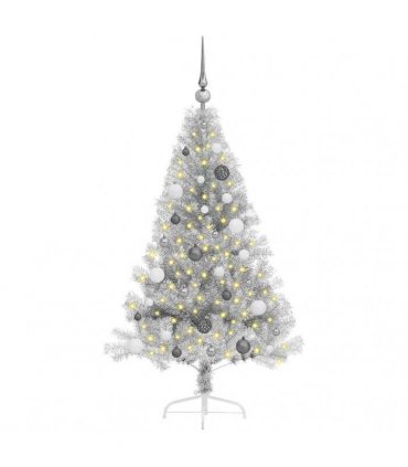 vidaXL Artificial Pre-lit Christmas Tree Silver 150 cm PET