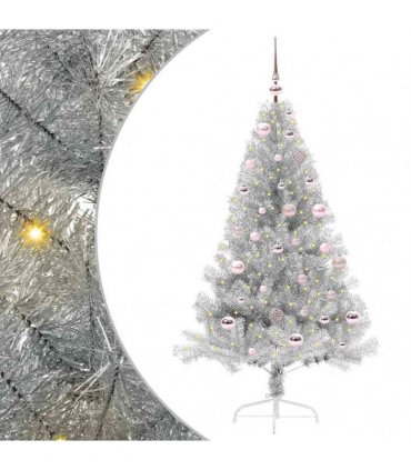 vidaXL Artificial Pre-lit Christmas Tree Silver 150 cm PET
