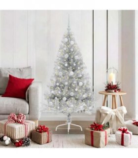 vidaXL Artificial Pre-lit Christmas Tree Silver 150 cm PET
