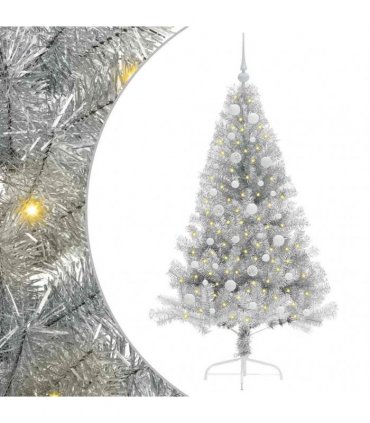 vidaXL Artificial Pre-lit Christmas Tree Silver 150 cm PET