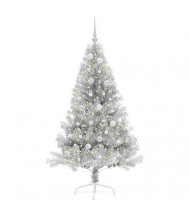 vidaXL Artificial Pre-lit Christmas Tree Silver 150 cm PET