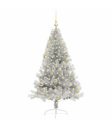 vidaXL Artificial Pre-lit Christmas Tree Silver 150 cm PET