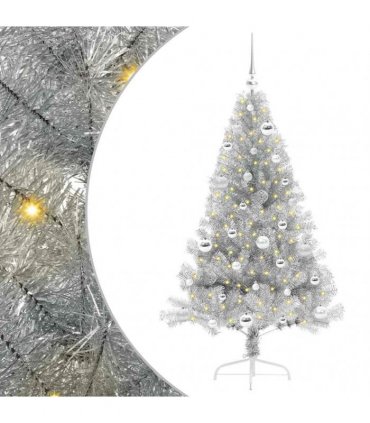 vidaXL Artificial Pre-lit Christmas Tree Silver 150 cm PET