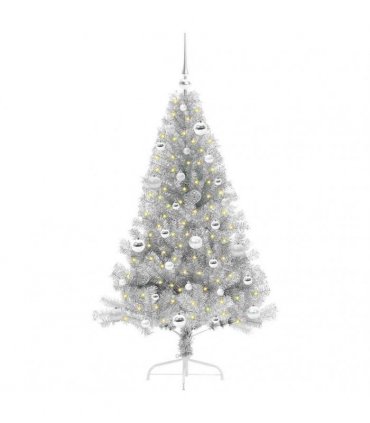 vidaXL Artificial Pre-lit Christmas Tree Silver 150 cm PET