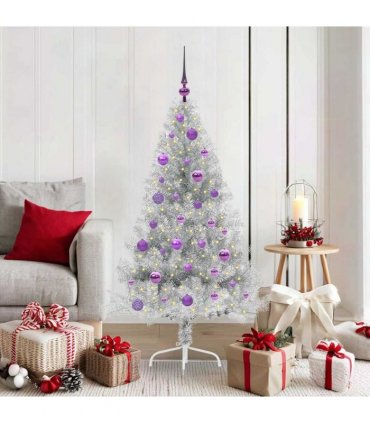 vidaXL Artificial Pre-lit Christmas Tree Silver 150 cm PET