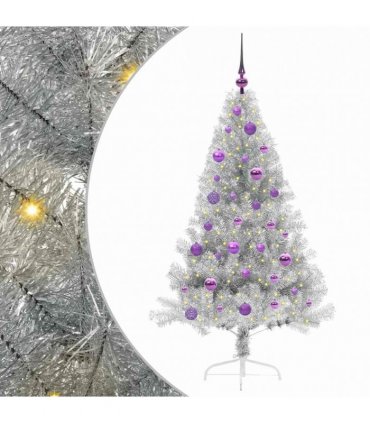 vidaXL Artificial Pre-lit Christmas Tree Silver 150 cm PET