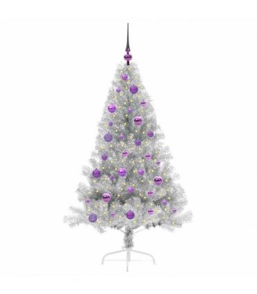 vidaXL Artificial Pre-lit Christmas Tree Silver 150 cm PET