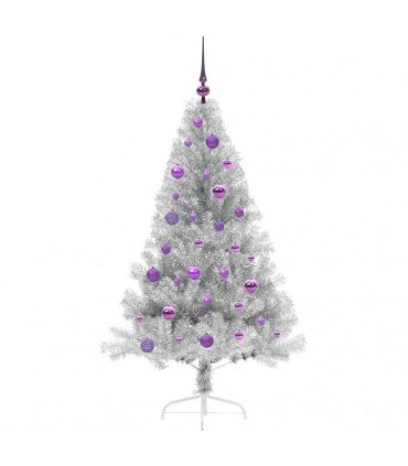 vidaXL Artificial Pre-lit Christmas Tree Silver 150 cm PET