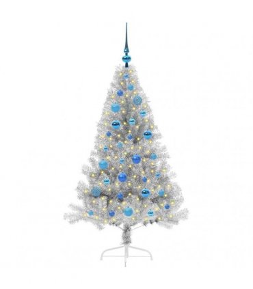 vidaXL Artificial Pre-lit Christmas Tree Silver 150 cm PET
