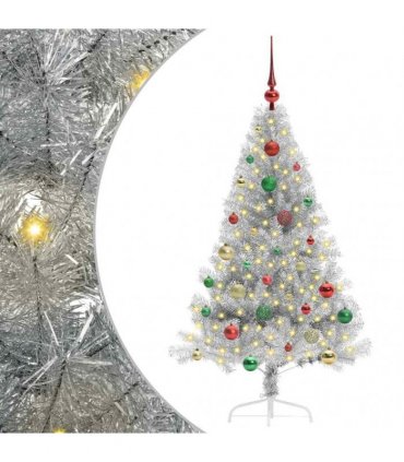 vidaXL Artificial Pre-lit Christmas Tree Silver 150 cm PET
