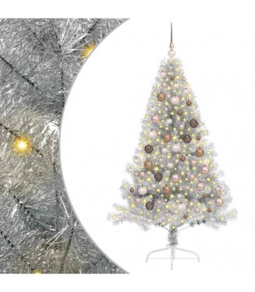 vidaXL Artificial Pre-lit Christmas Tree Silver 180 cm PET