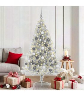 vidaXL Artificial Pre-lit Christmas Tree Silver 180 cm PET