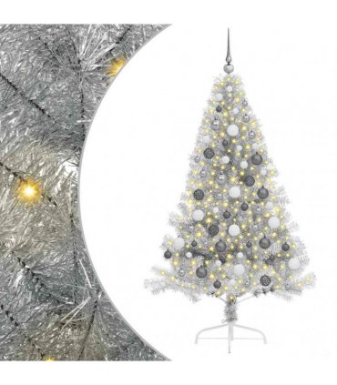 vidaXL Artificial Pre-lit Christmas Tree Silver 180 cm PET