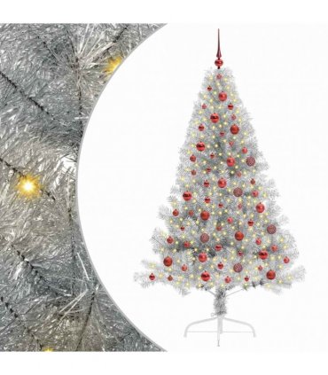 vidaXL Artificial Pre-lit Christmas Tree Silver 180 cm PET