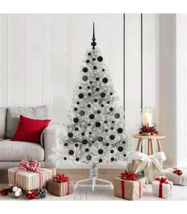 vidaXL Artificial Pre-lit Christmas Tree Silver 180 cm PET