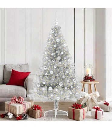 vidaXL Artificial Pre-lit Christmas Tree Silver 180 cm PET