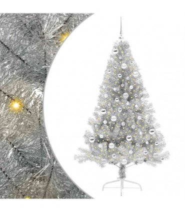 vidaXL Artificial Pre-lit Christmas Tree Silver 180 cm PET