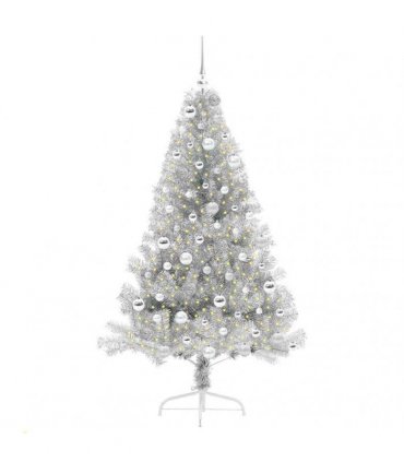 vidaXL Artificial Pre-lit Christmas Tree Silver 180 cm PET