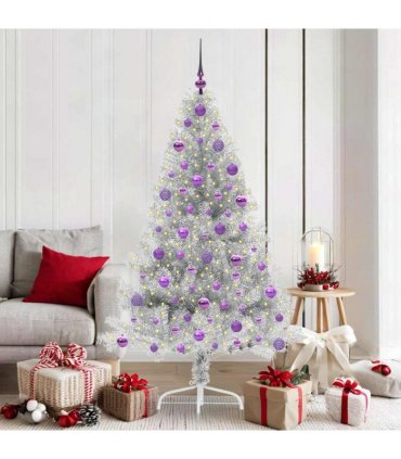 vidaXL Artificial Pre-lit Christmas Tree Silver 180 cm PET